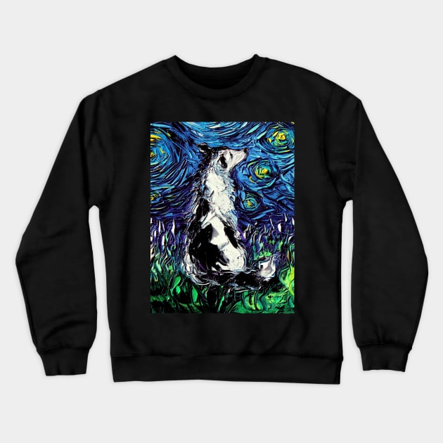 Border Collie Starry Night Crewneck Sweatshirt by sagittariusgallery